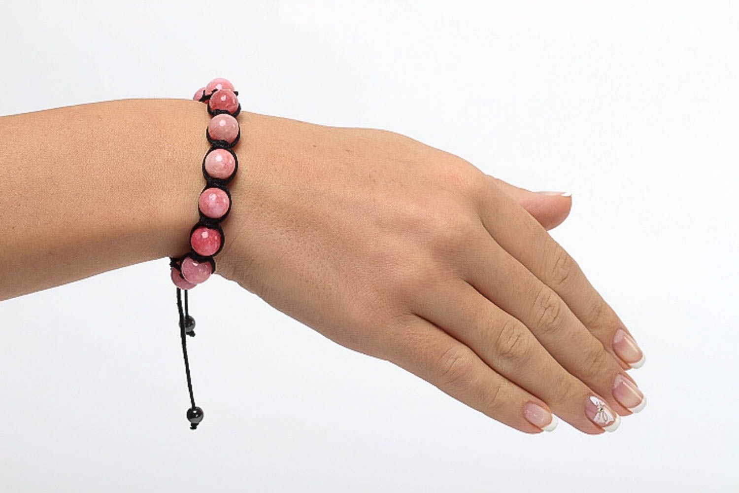 Bracelet rose en jaspe Bijou fait main tressé en cordon Cadeau pour femme photo 5