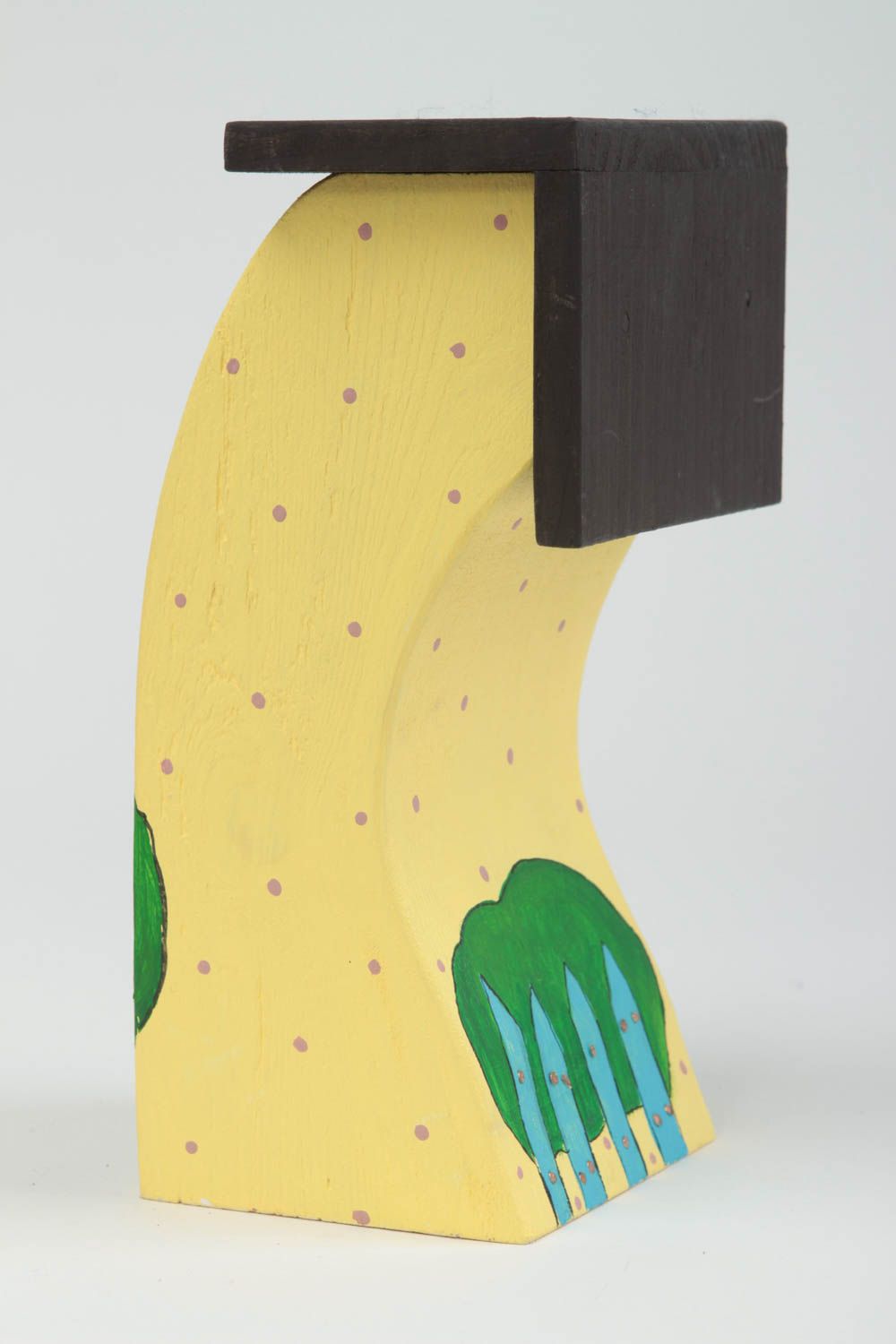Maisonnette en bois faite main Statuette déco Cadeau original jaune écologique photo 3