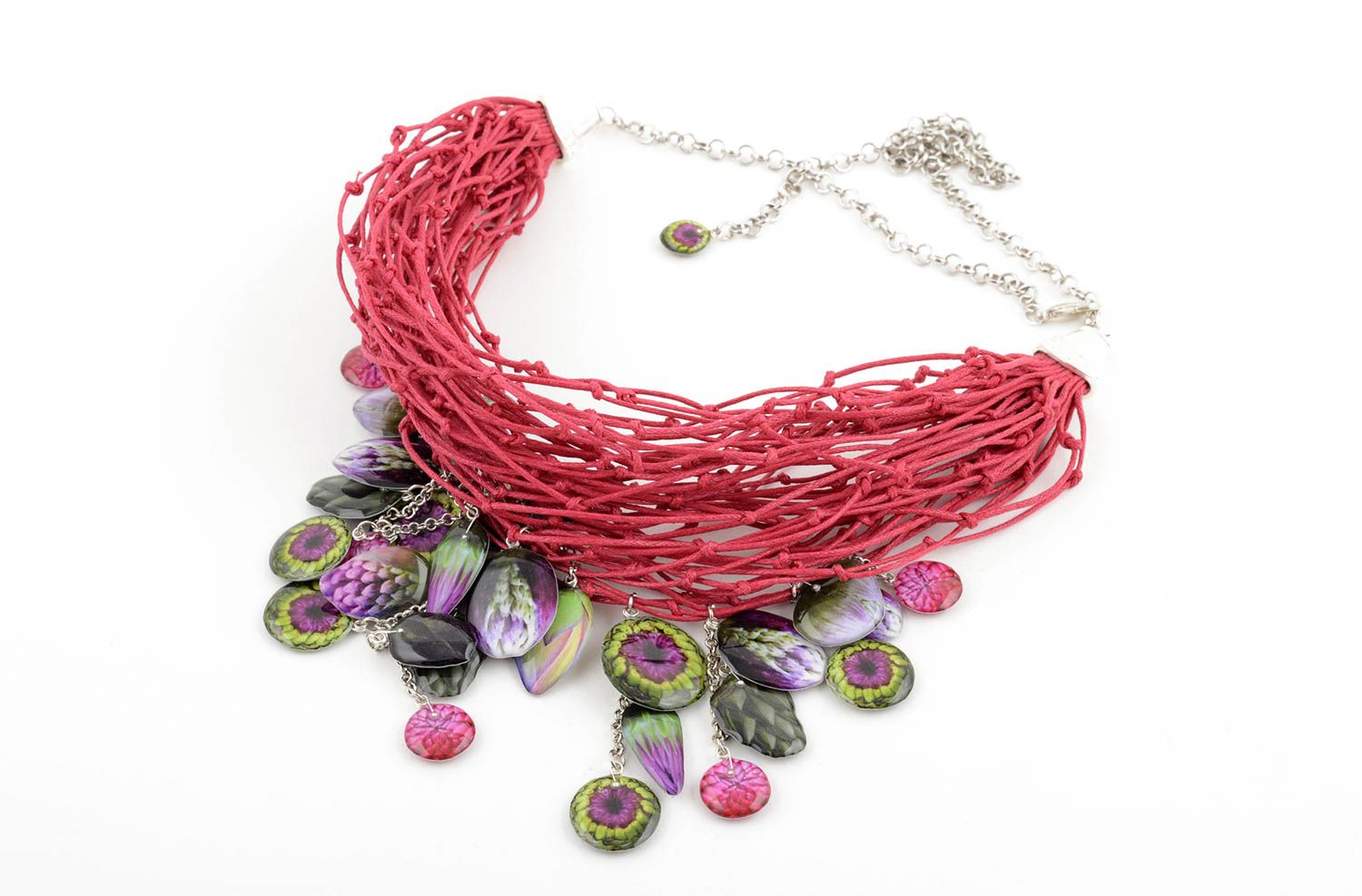 Handmade Halskette für Frauen Designer Schmuck Stoff Halskette bunt grell  foto 1