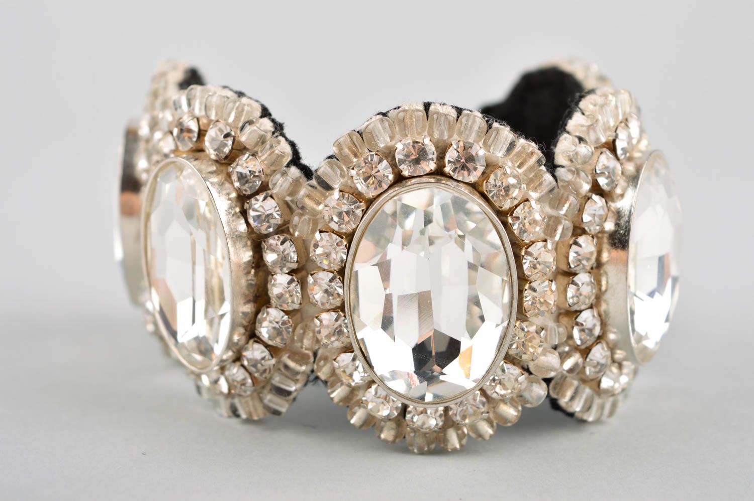 White wrist bracelet handmade crystal bijouterie designer accessory for women photo 3