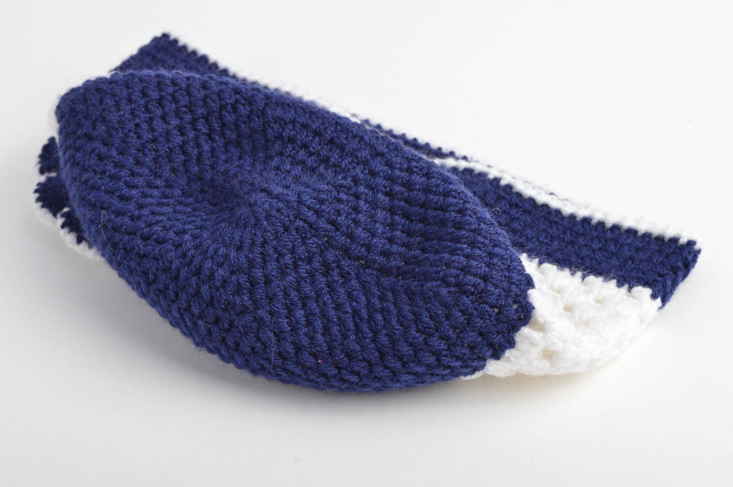 Bonnet tricot fait main Chapeau au crochet bleu blanc fleur Vêtement fille photo 4