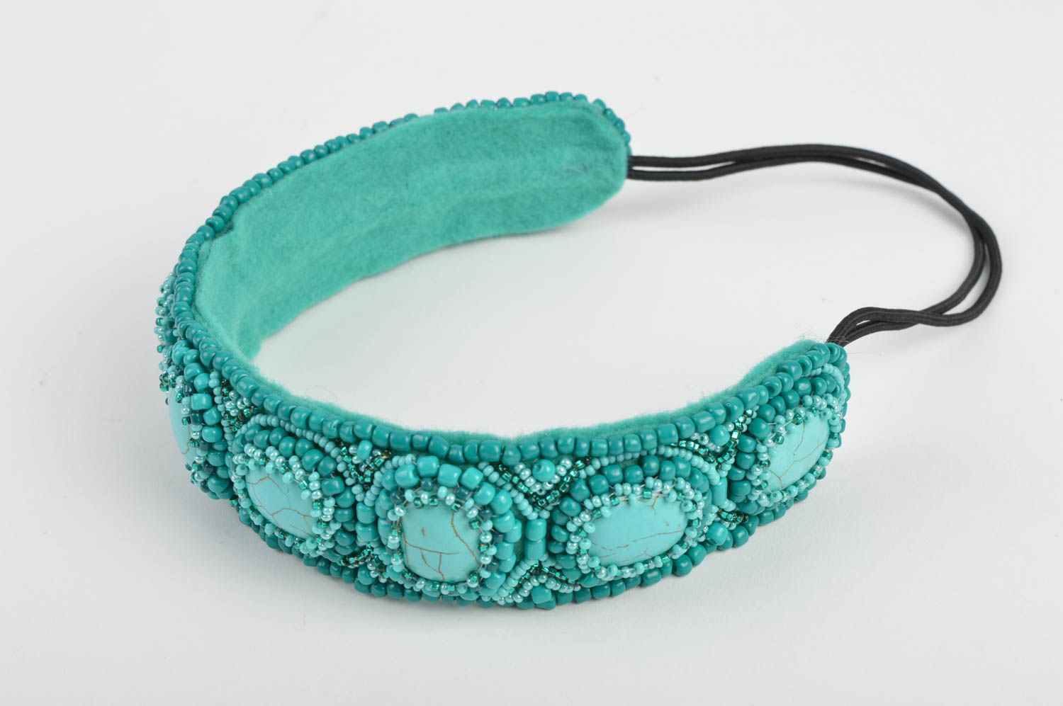 Bandeau cheveux turquoise fait main perles de rocaille Accessoire femme photo 4