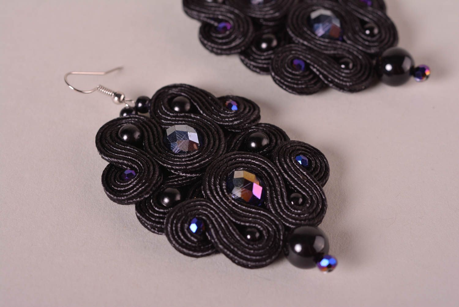 Handmade accessories soutache crystal earrings big black earrings women fashion  photo 3