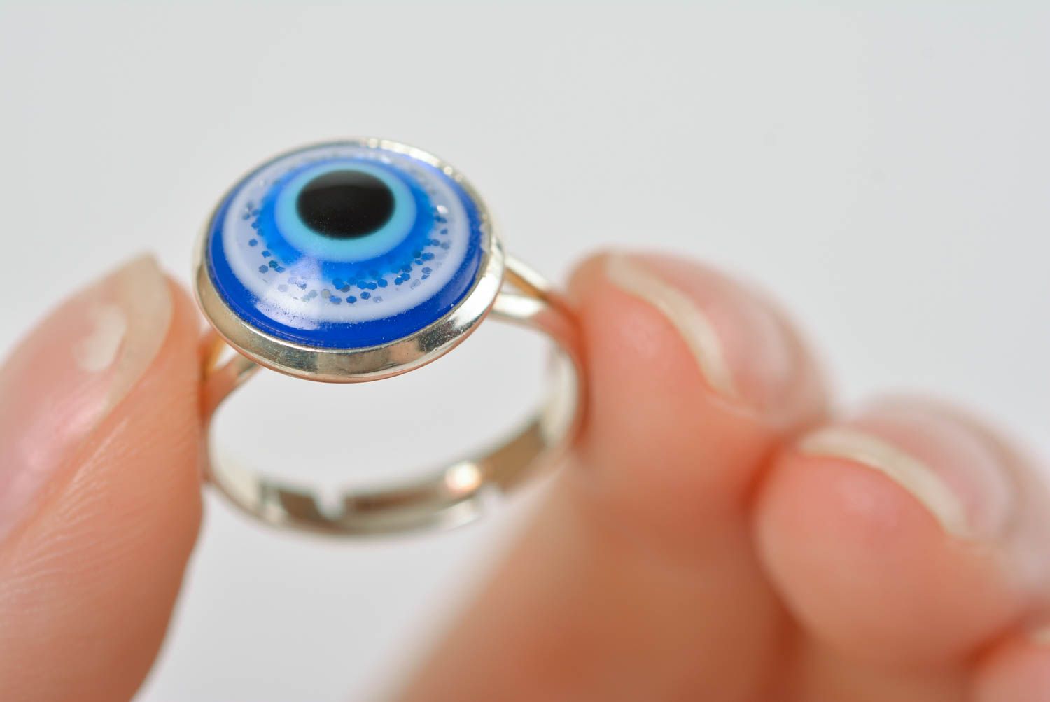 Bague oeil bleu Bijou fait main en métal résine époxyde Cadeau pour femme photo 5