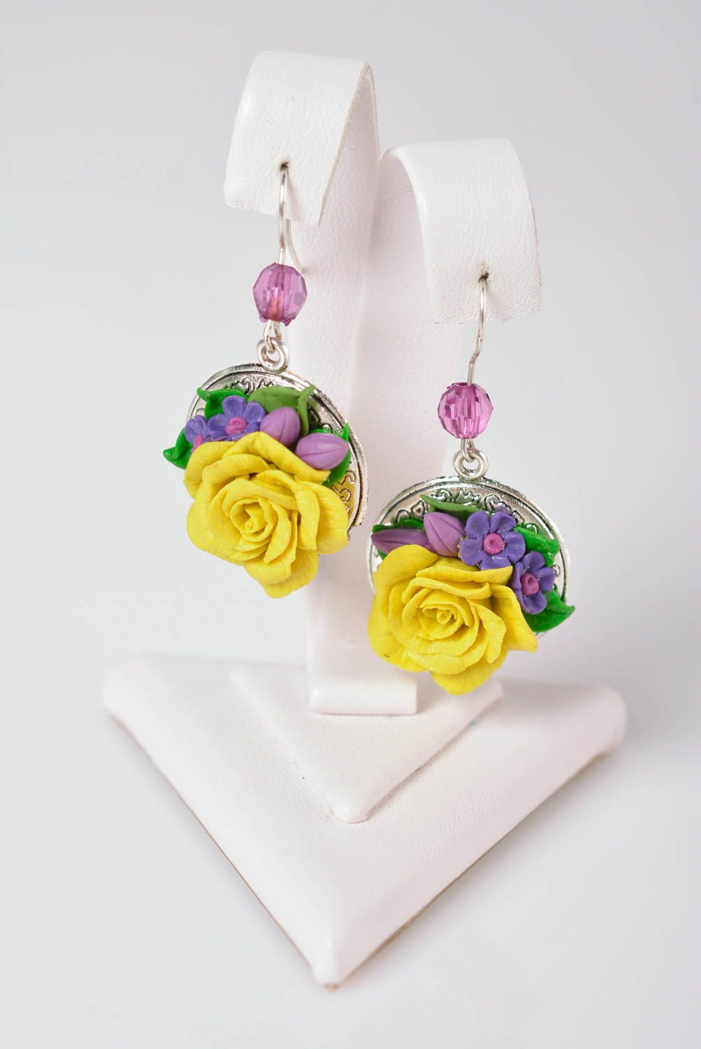 Blumen Ohrringe handmade Designer Schmuck in Gelb tolles Accessoire für Frauen foto 5