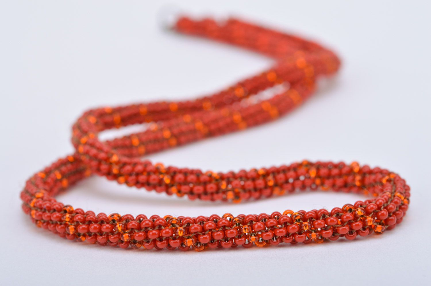 Handmade beaded red cord necklace for women author's work adornment photo 4