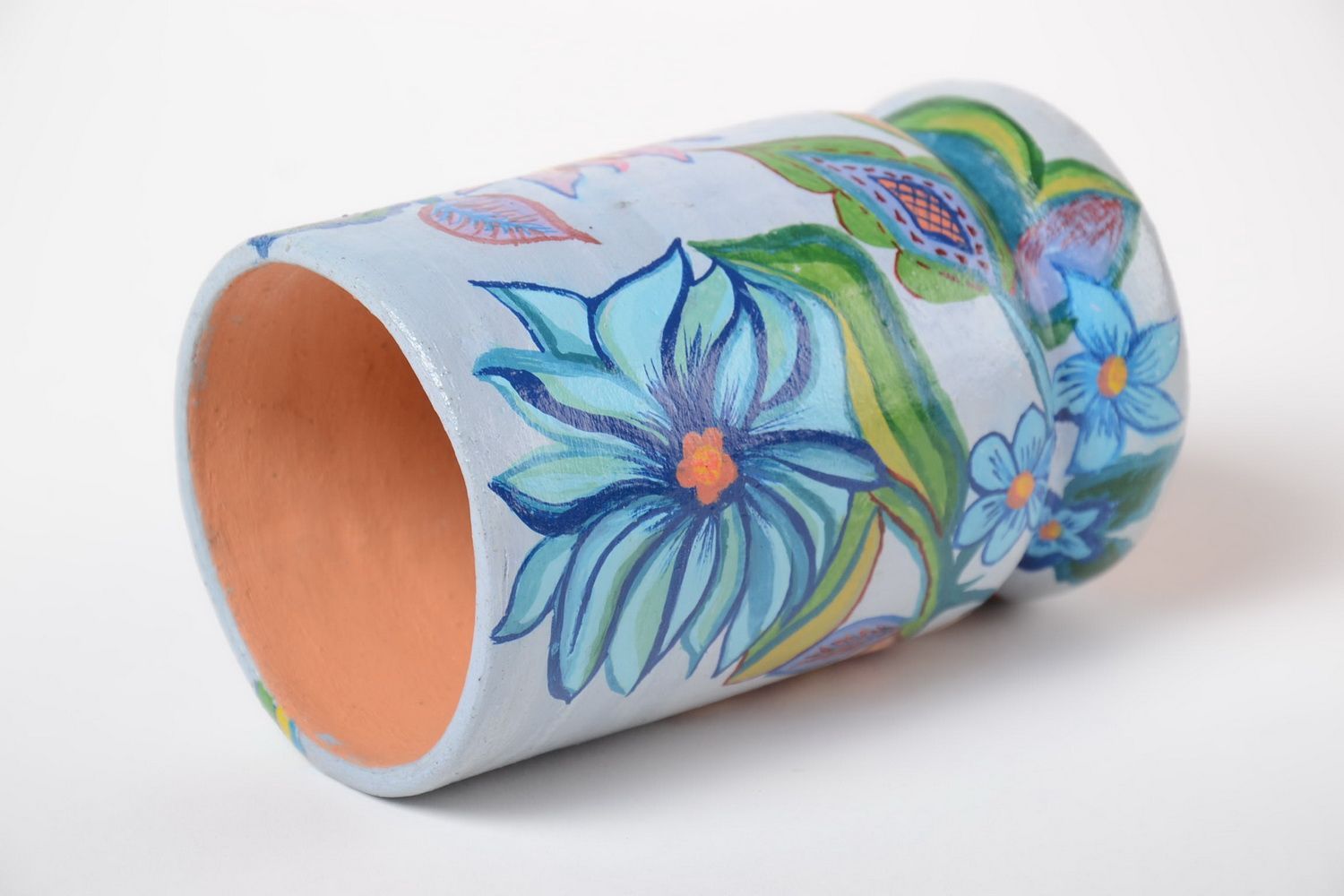 Schöne originelle bemalte Vase aus Ton handmade 400 ml mit Blumenmuster foto 3