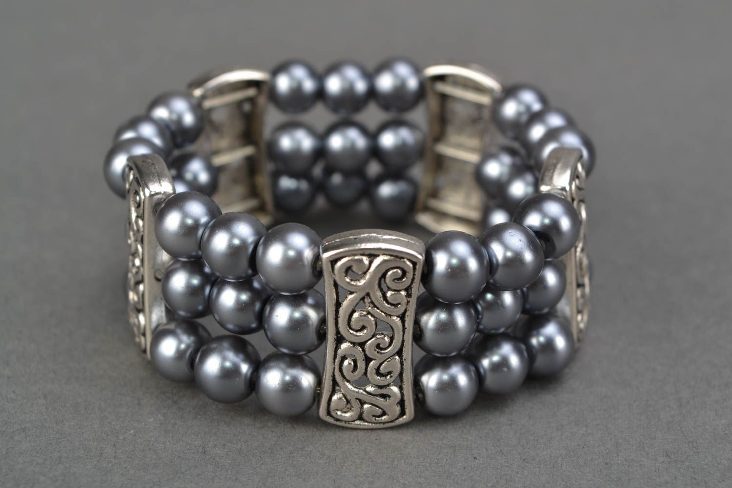 Designer bracelet with ceramic beads Gray photo 3
