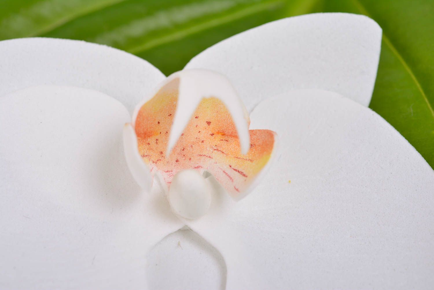 Magnificent designer hair clip with handmade foamiran flower white orchid photo 2