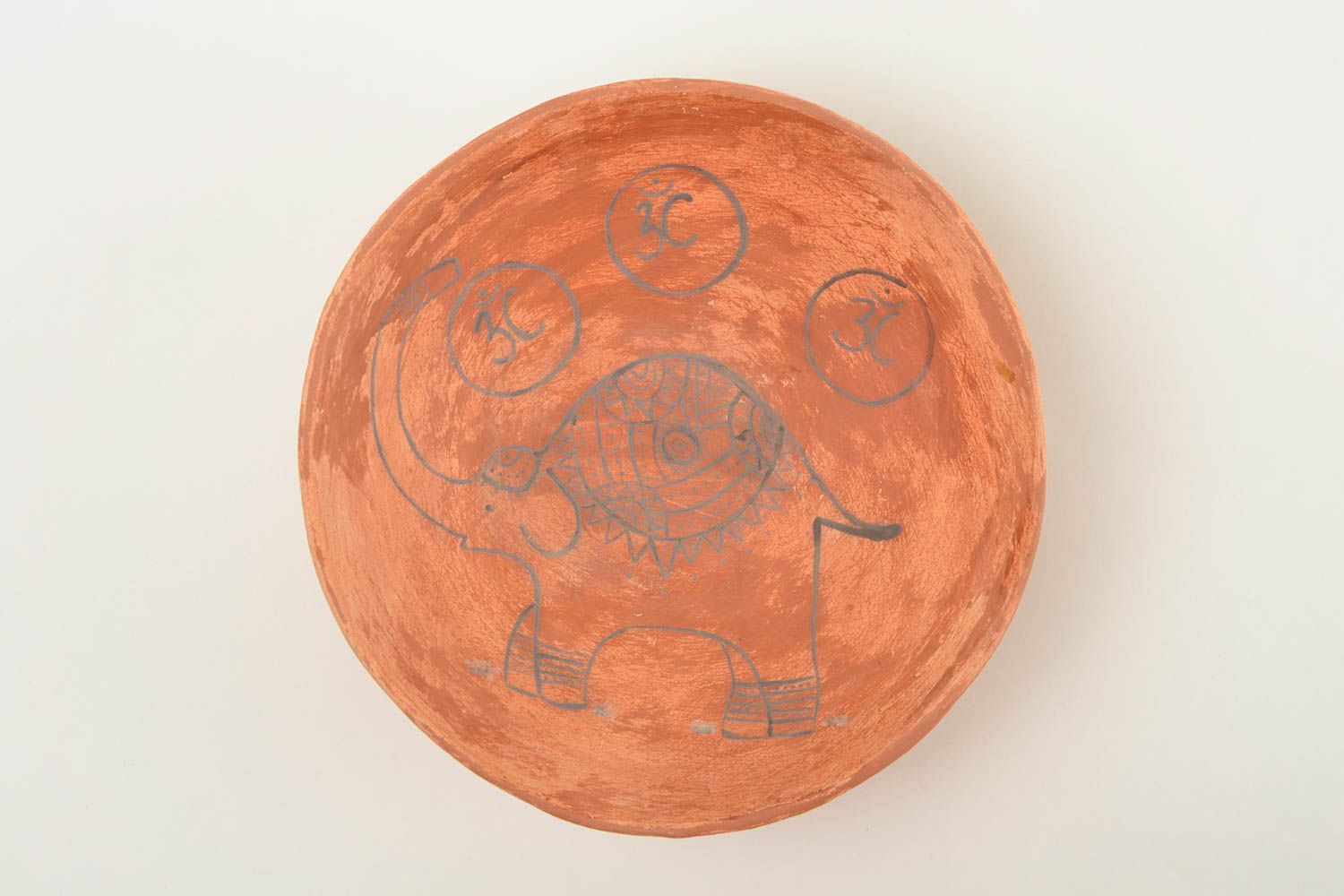 Керамическая тарелка ручной работы глиняная посуда расписная тарелка Слоник фото 3