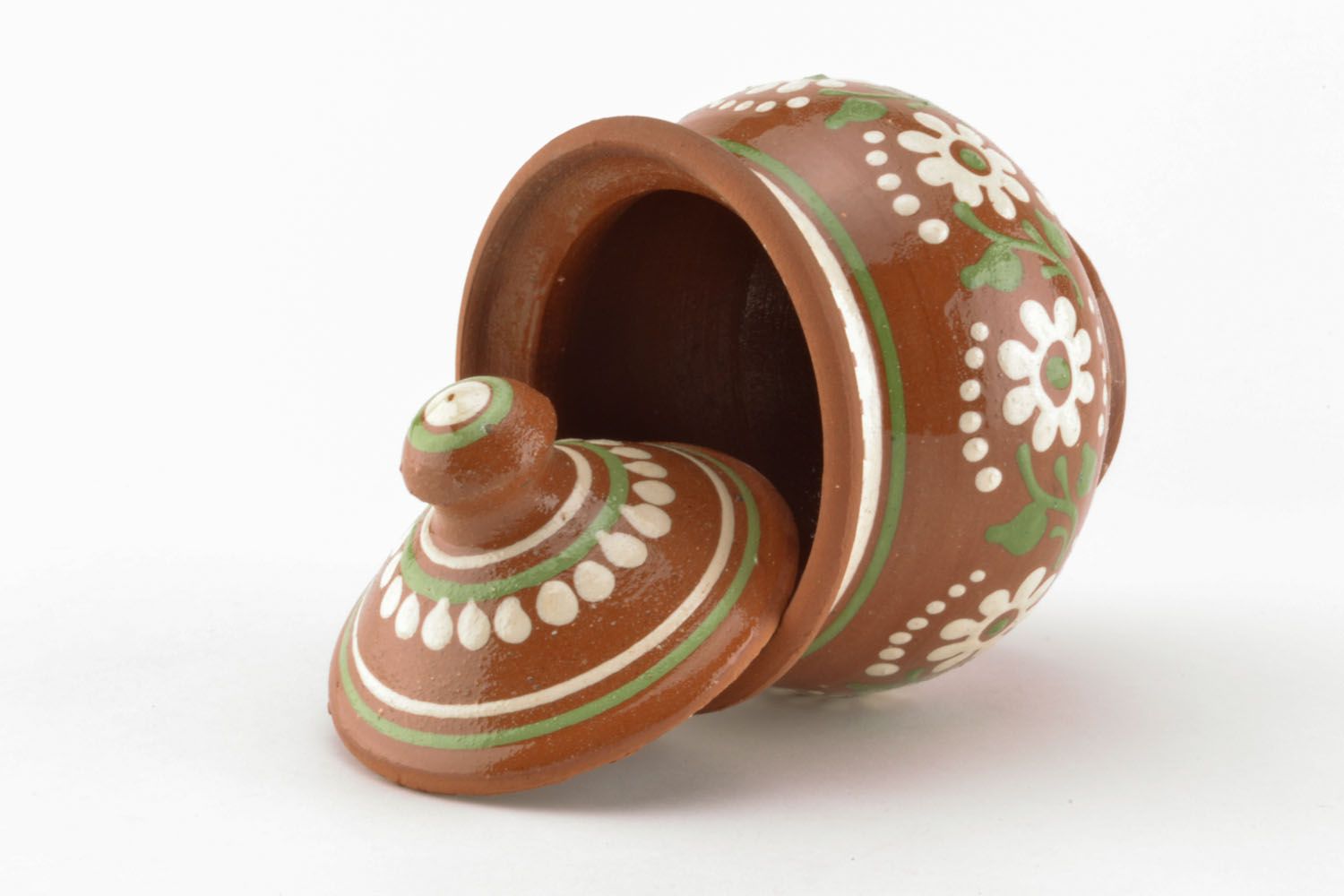 3,5 inches tall cooking ceramic pot with a lid in ethnic style and floral pattern 1 lb photo 3