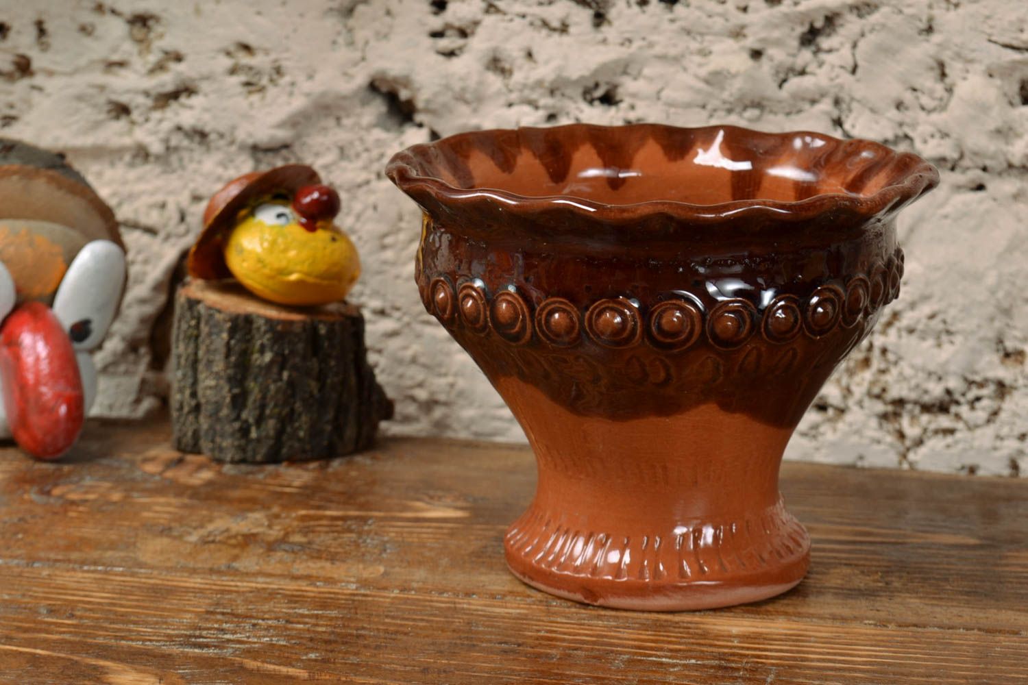 Petit vase en céramique pour ikebana brun fait main insolite couvert de glaçure photo 1