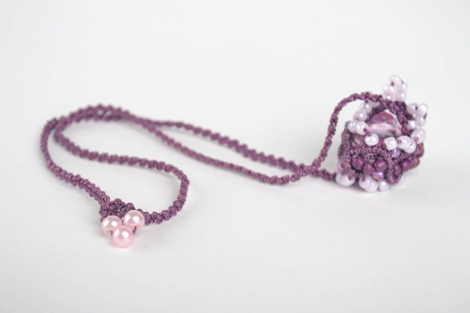Pendentif fantaisie Bijou fait main violet fils perles macramé Cadeau original photo 4