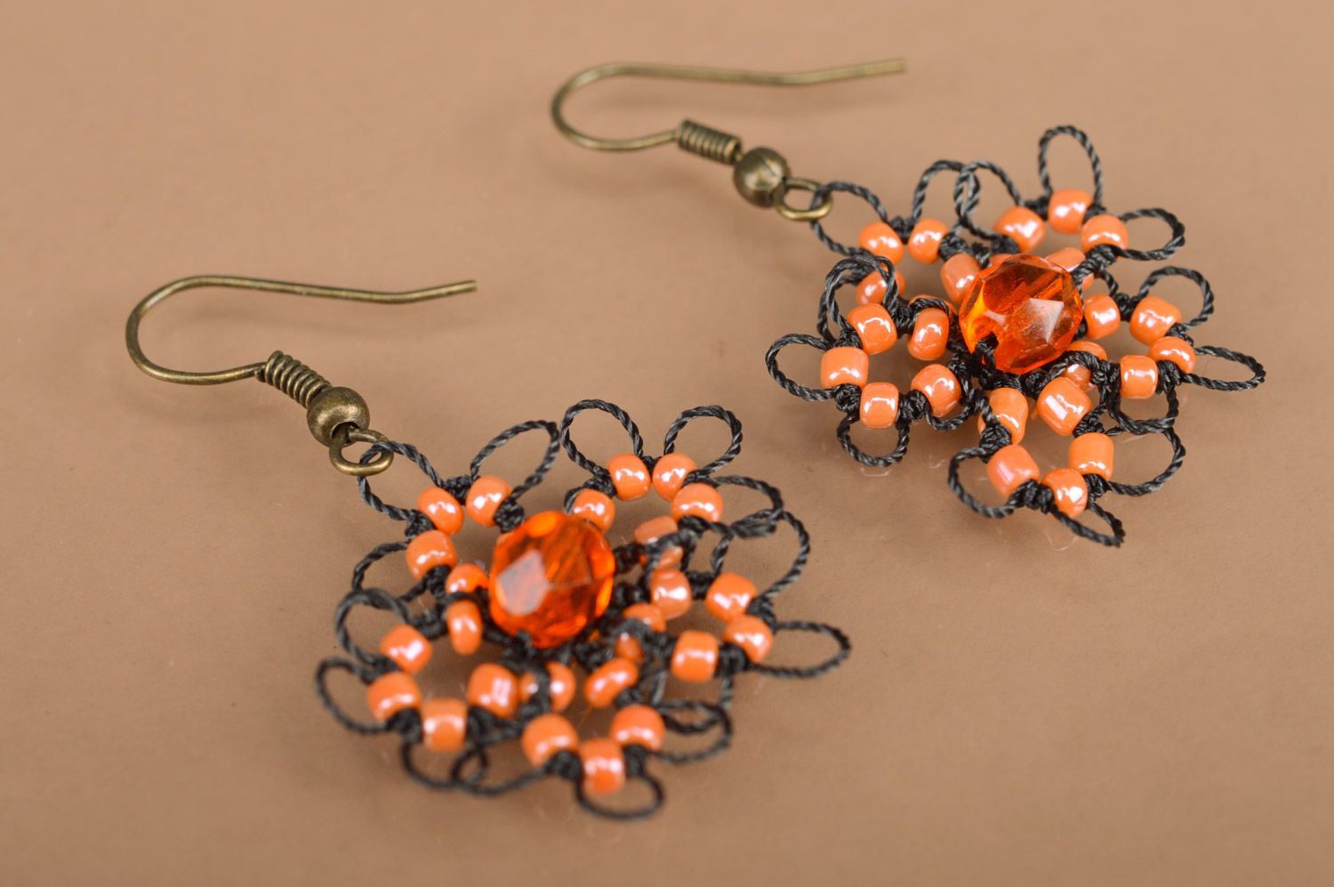 Handmade woven tatting flower earrings for women photo 2