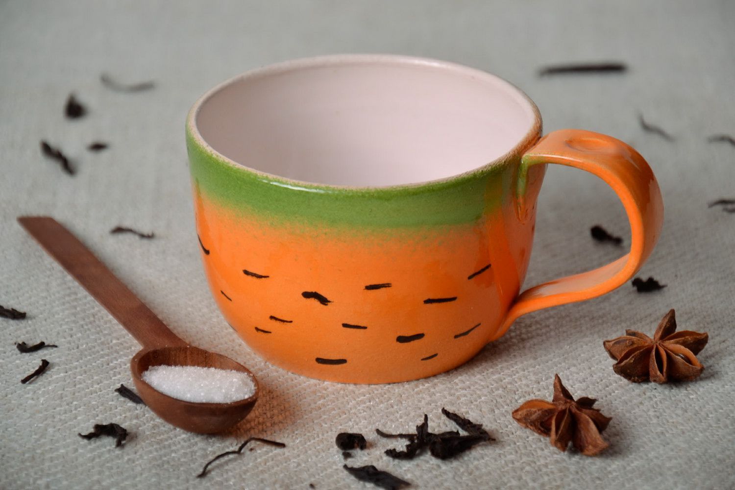 Art decorative glazed cup in carrot pattern with handle photo 1
