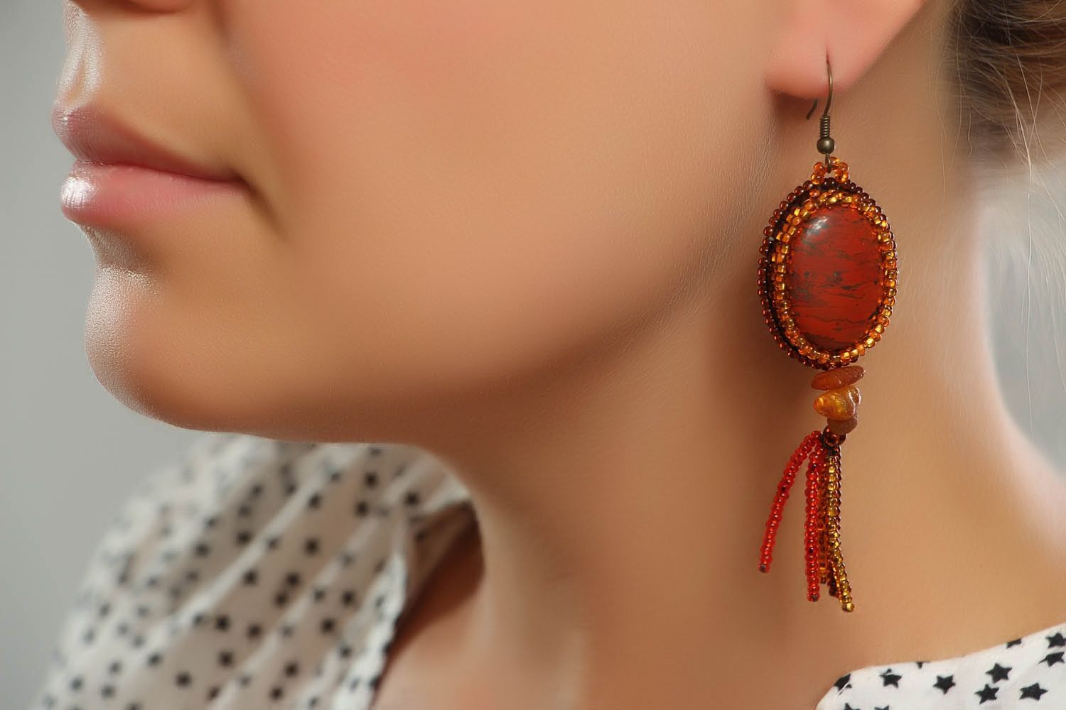 Earrings with jasper and amber stones photo 4