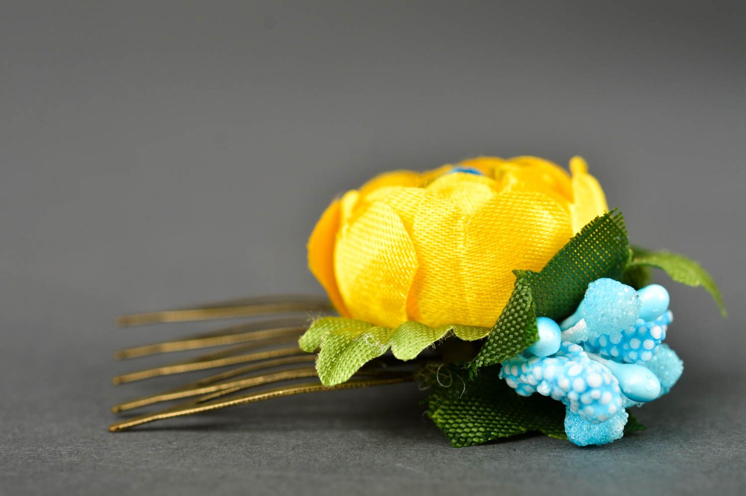 Peigne barrette fait main Accessoire coiffure avec fleur jaune Cadeau fille photo 3