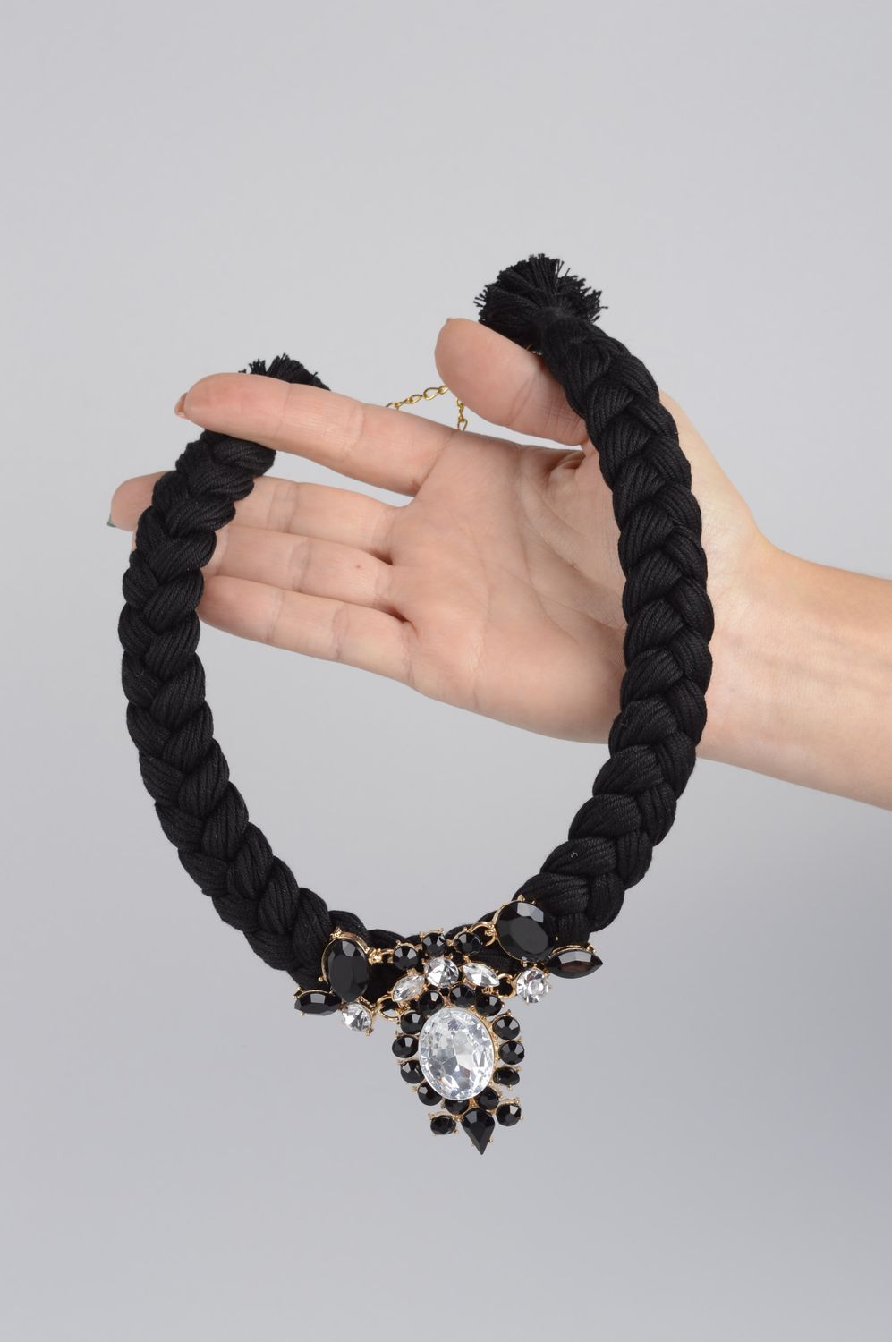 Handmade black elegant necklace unusual massive necklace designer jewelry photo 4