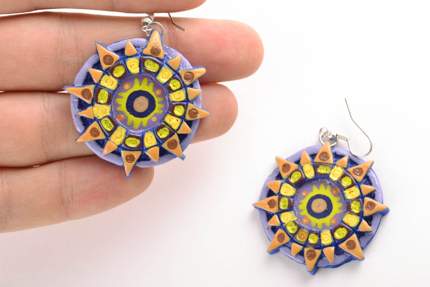 Round polymer clay earrings in Indian style photo 2