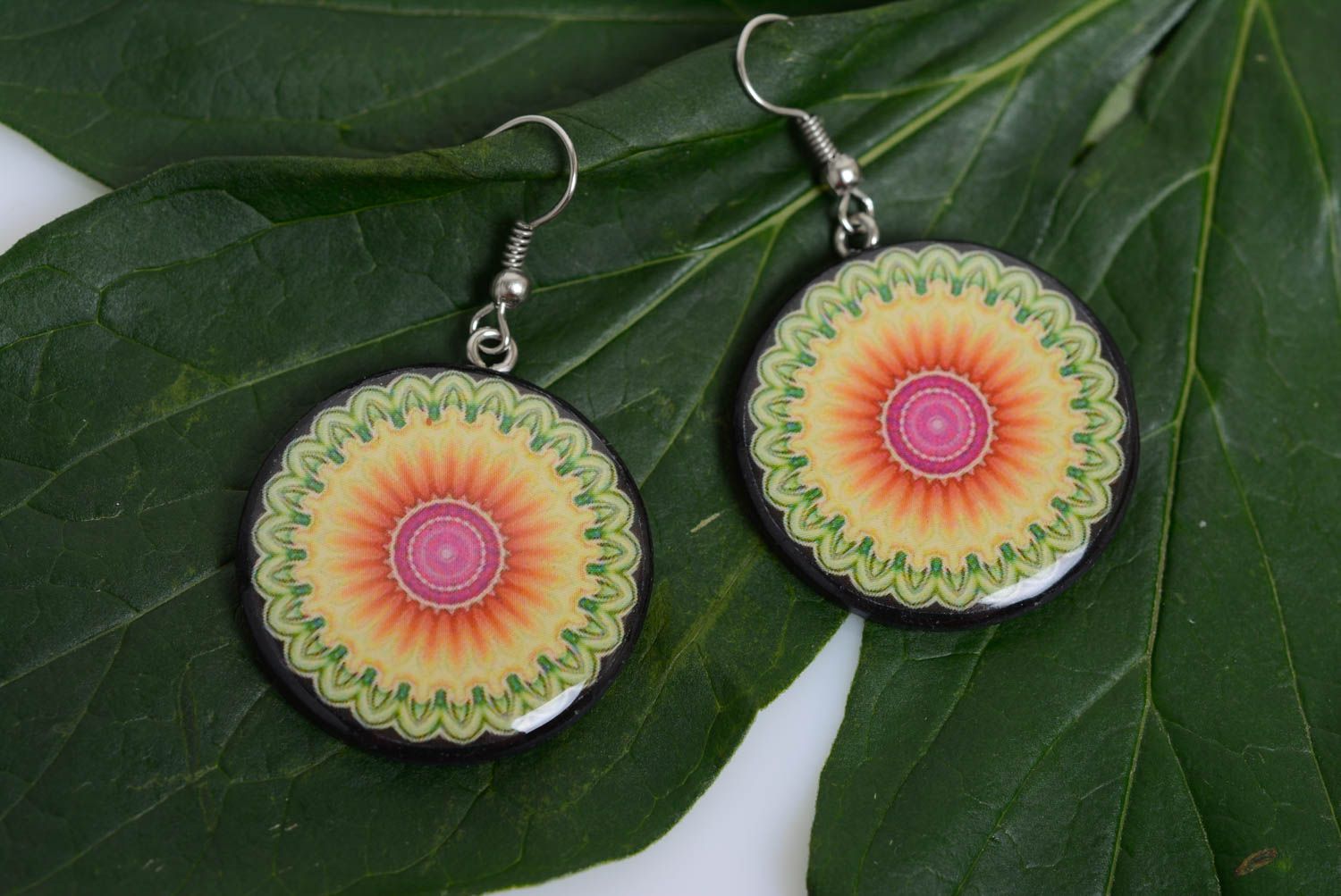 Earrings made of polymer clay with decoupage handmade bright beautiful jewelry photo 2