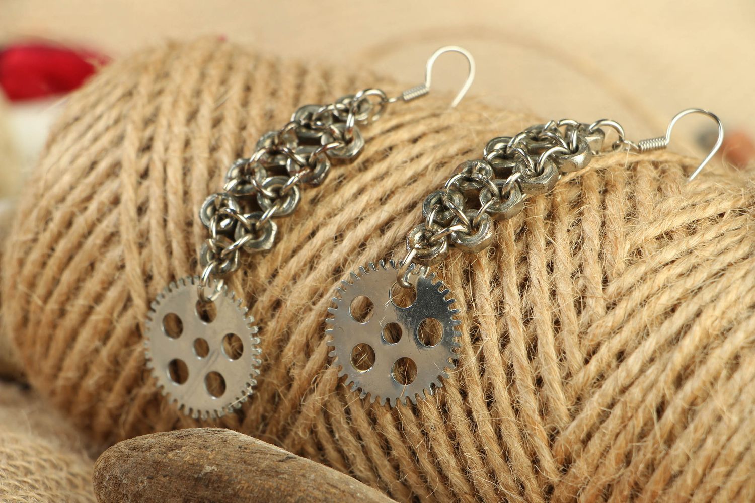 Designer metal earrings in steampunk and techno style photo 4