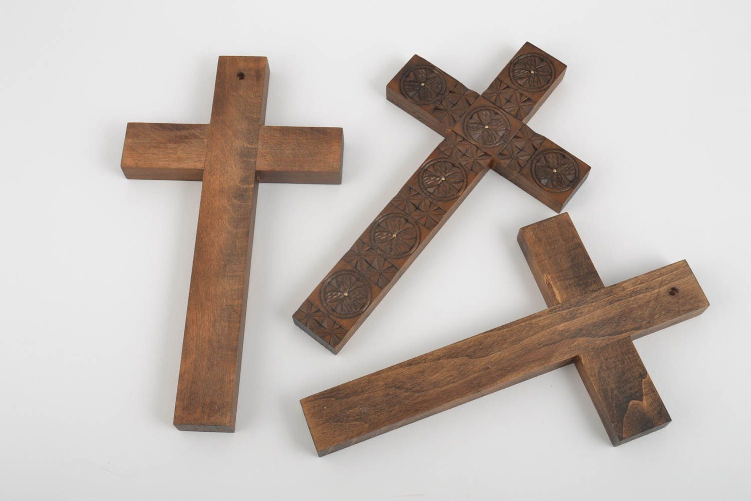 Croix en bois fait main Objets religieux Déco maison murale set de 3 pièces photo 2
