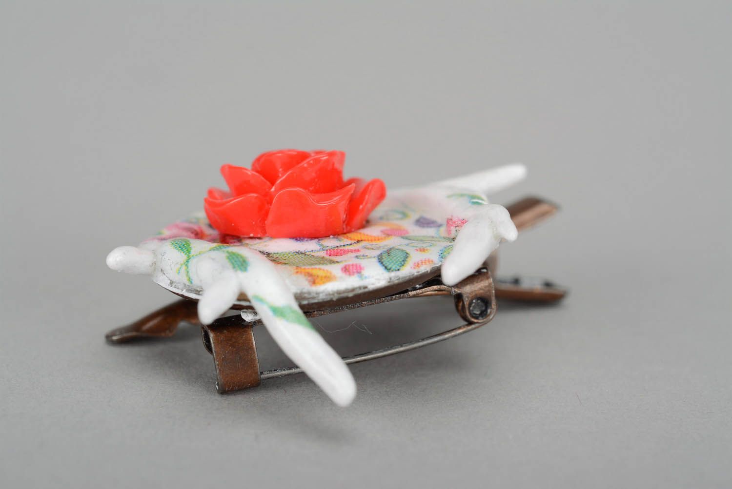 Brooch hairpin made ​​of polymer clay Rose photo 3