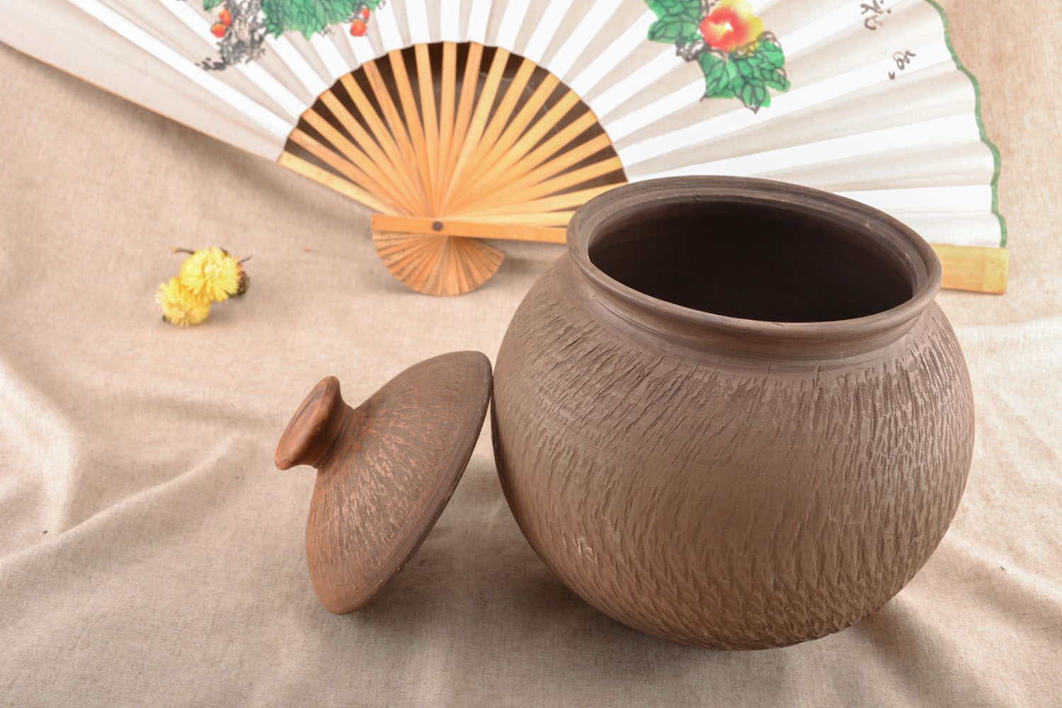 10 inches ceramic Indian clay pot in ball shape with lid 4,21 lb photo 5