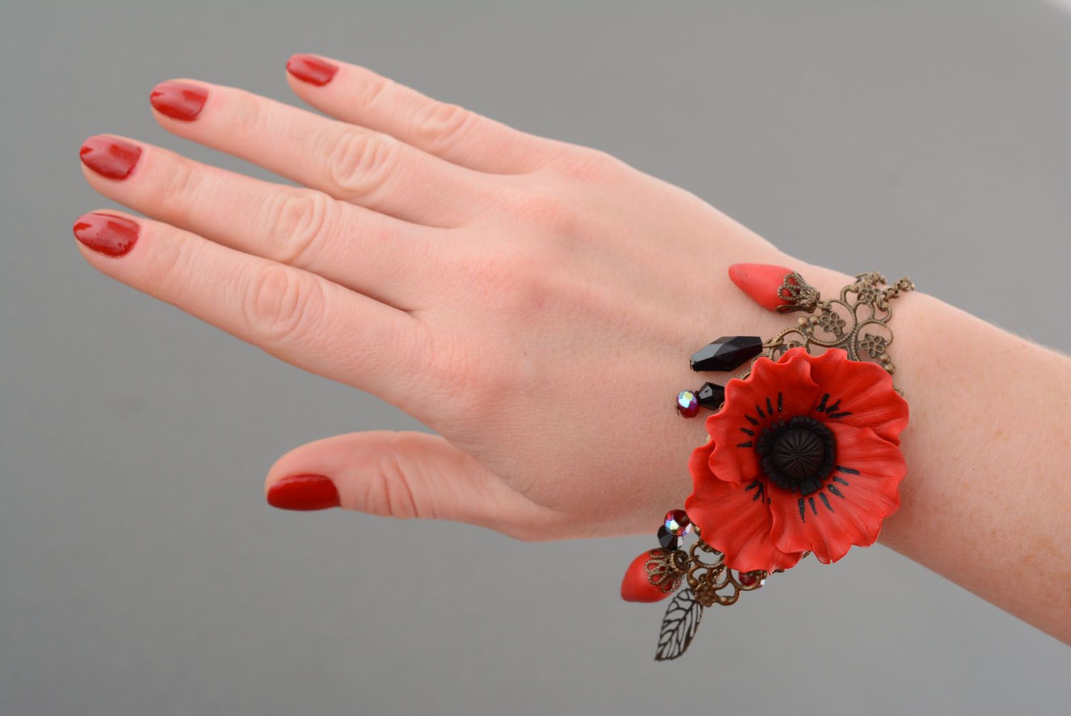 Bracelet made of metal and polymer clay Poppy photo 5