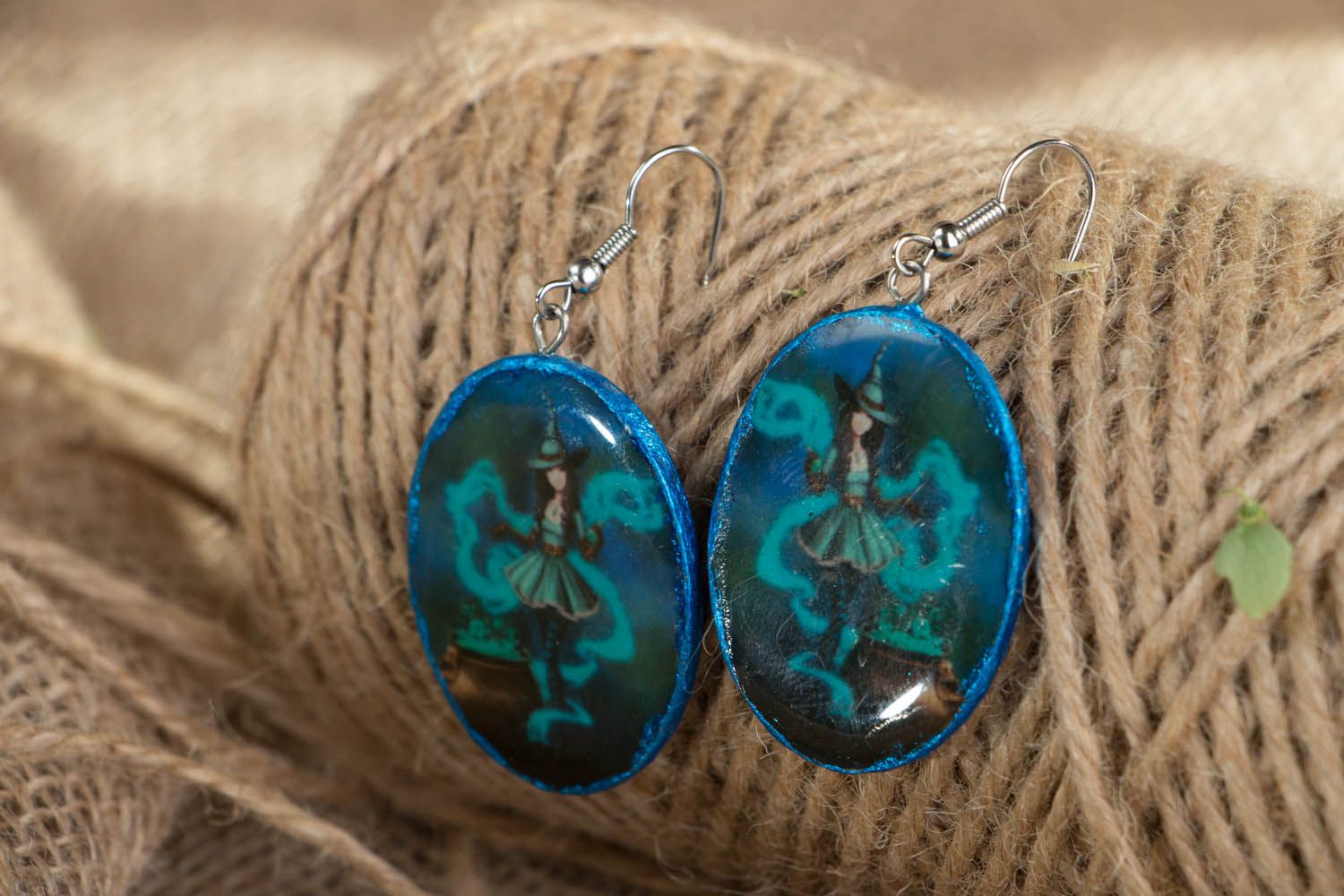 Homemade polymer clay earrings Lovely Witch photo 3