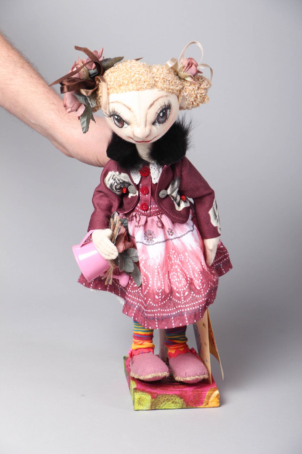 Handmade designer soft doll with stand Zoryana photo 4