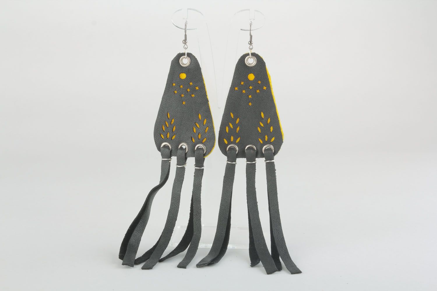 Earrings made of felt and leather Mustard photo 2