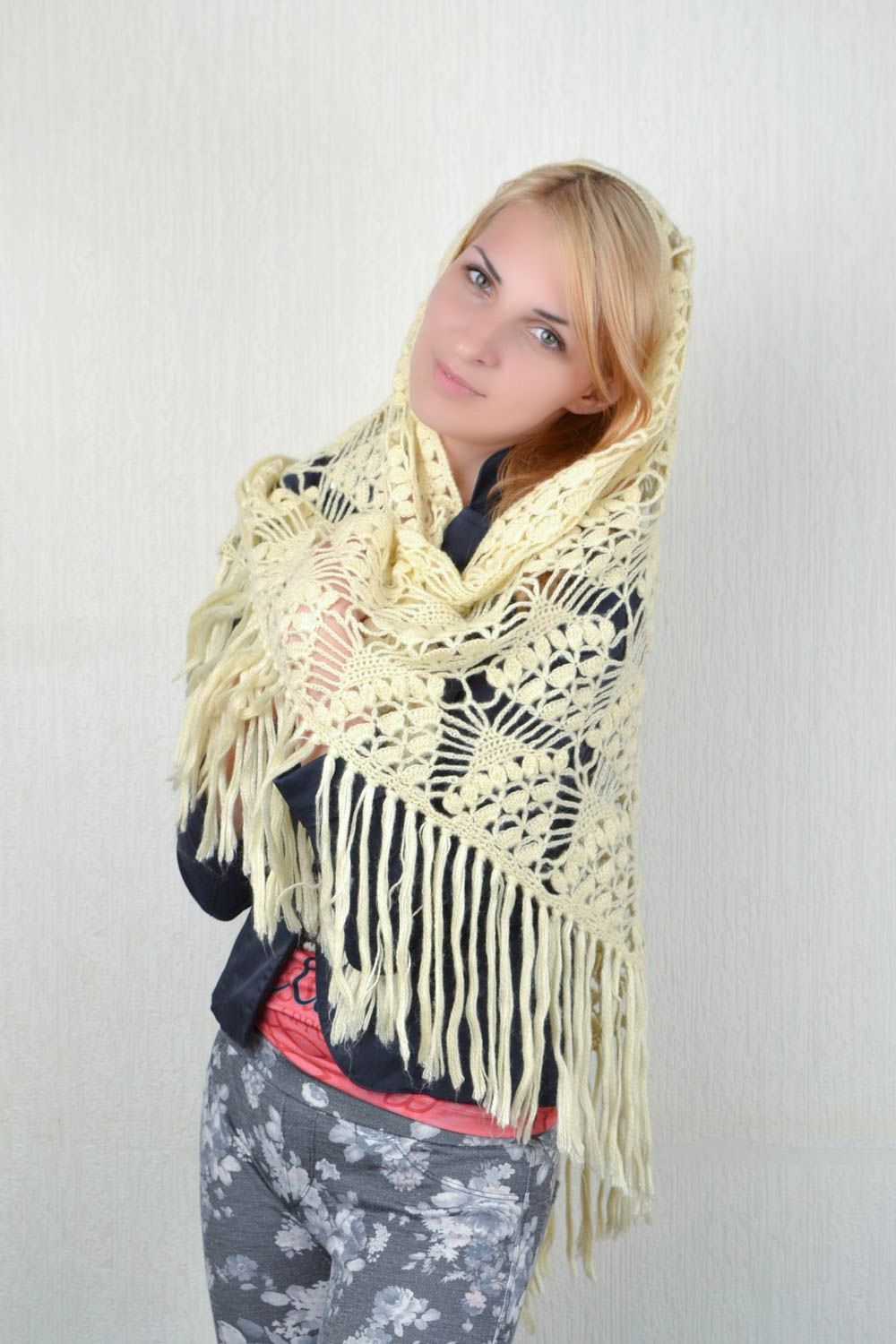 Handmade crocheted shawl designer winter clothes accessory unique present photo 3