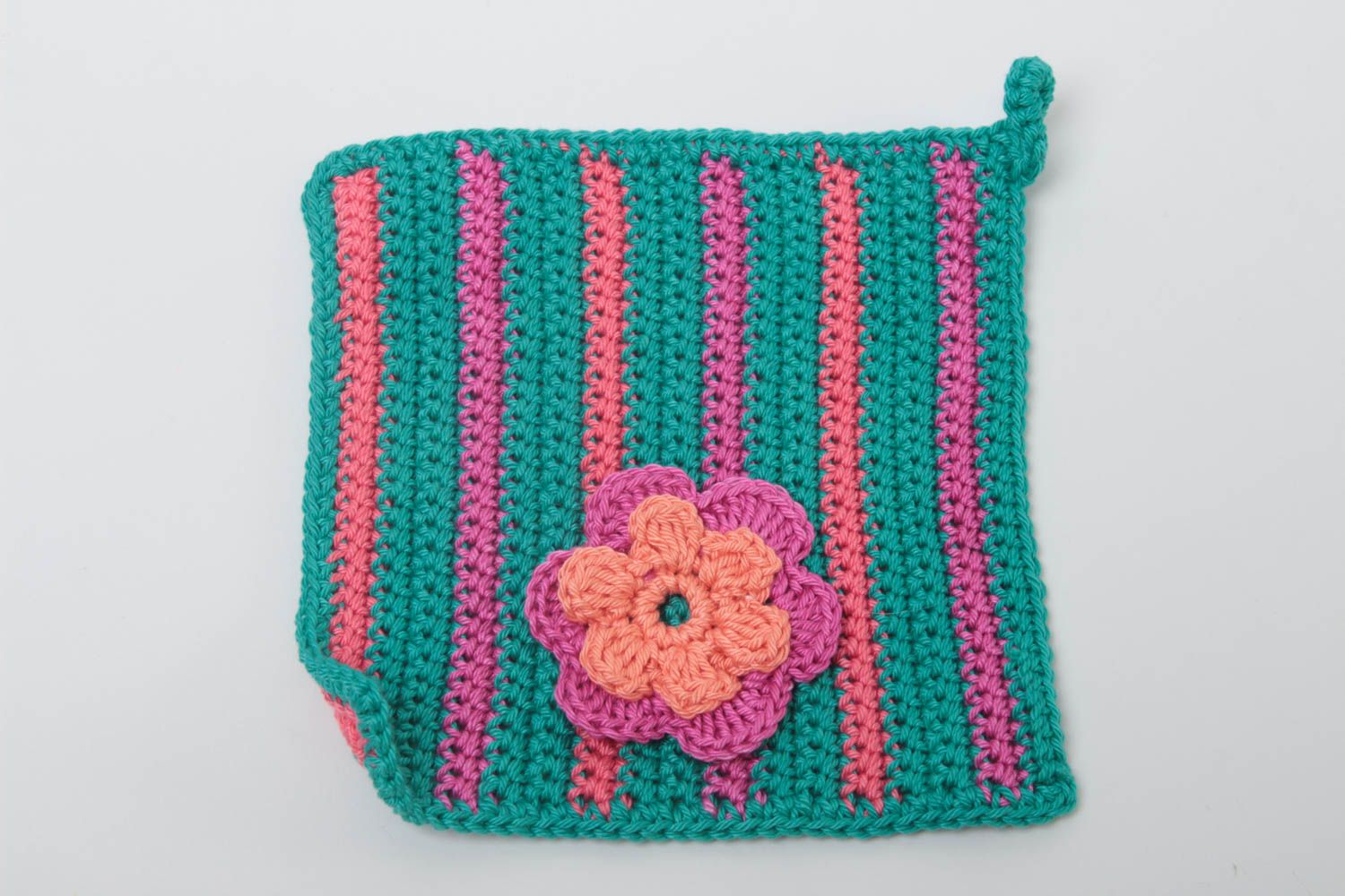 Manique au crochet faite main Textile de cuisine avec fleur Accessoire cuisine photo 2