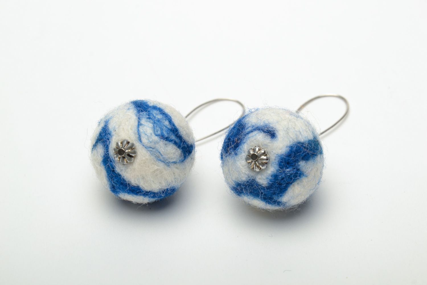 Felted wool earrings Blue Sphere photo 3