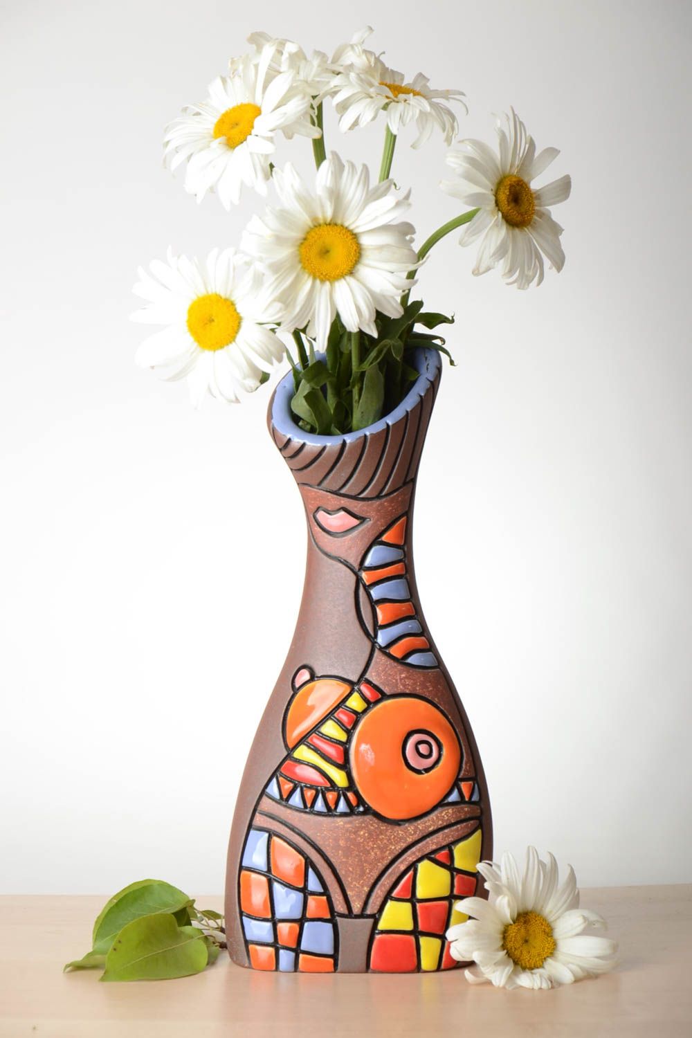 Decorative flower vase 1.8 l handmade ceramic vase pottery works gift ideas photo 1