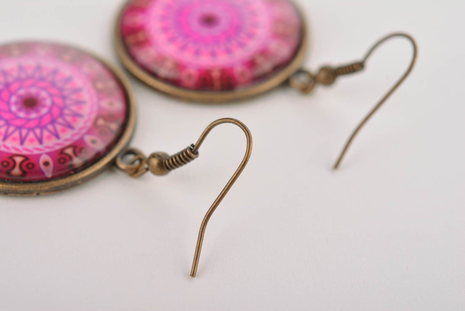 Glass beautiful earrings round pink earrings female jewelry present cute gift photo 5