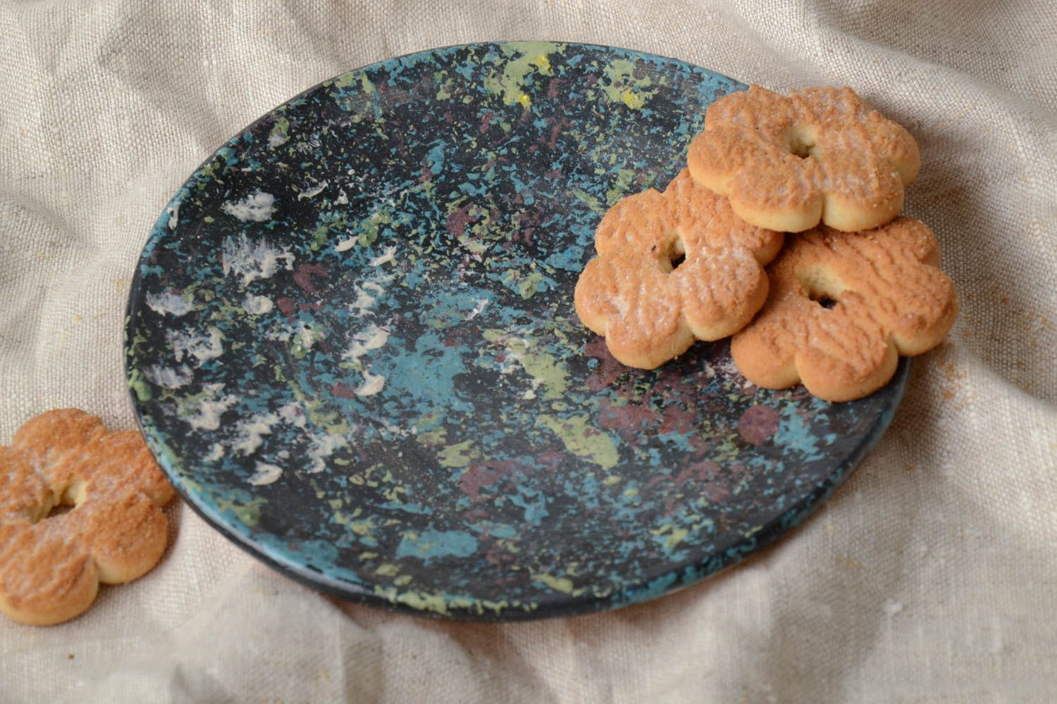 Handmade interior stylish ceramic saucer of unusual colors kitchen pottery photo 1