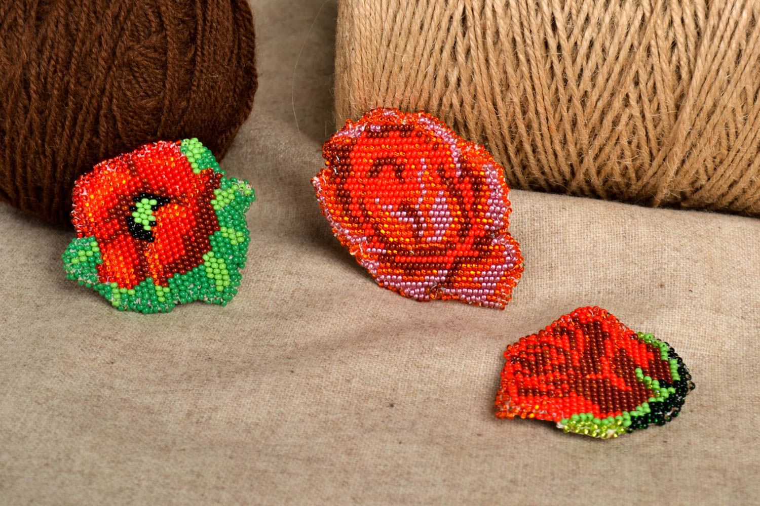Handmade jewelry 3 flower brooches beaded jewelry brooches and pins gift for her photo 1