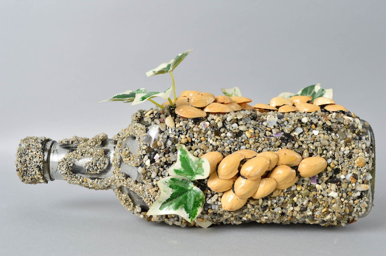 Стеклянная бутылка хэнд мэйд с камнями песком украшение для дома декор квартиры фото 4