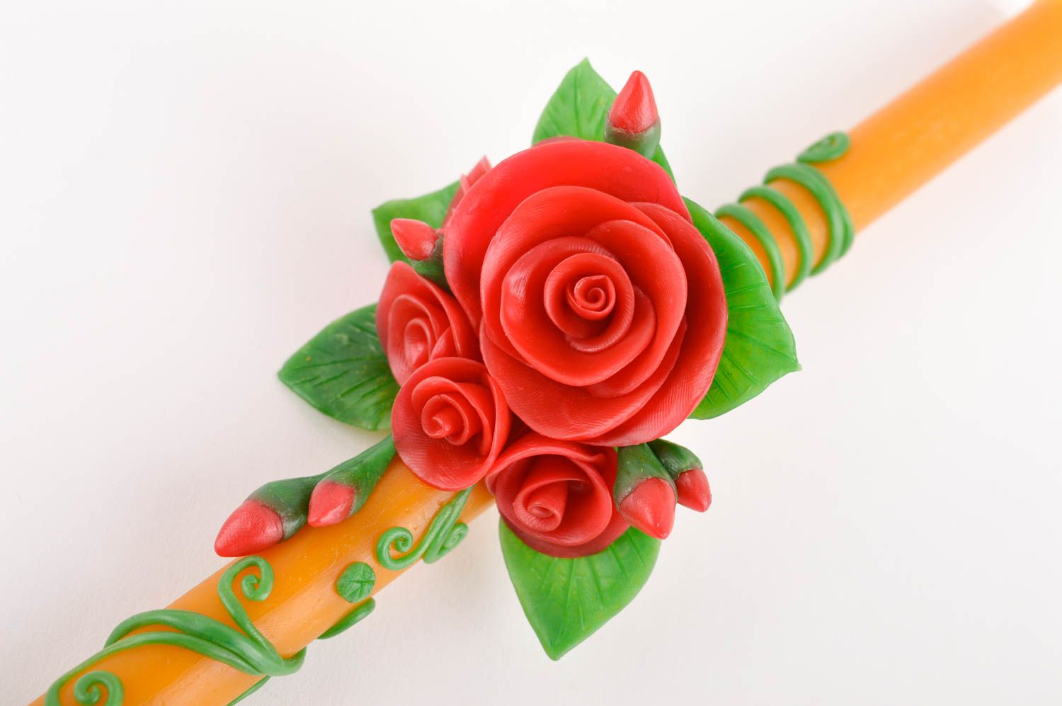 Dünne verzierte Kerze handmade Designer Kerze mit Blumen tolle Geschenk Idee  foto 5