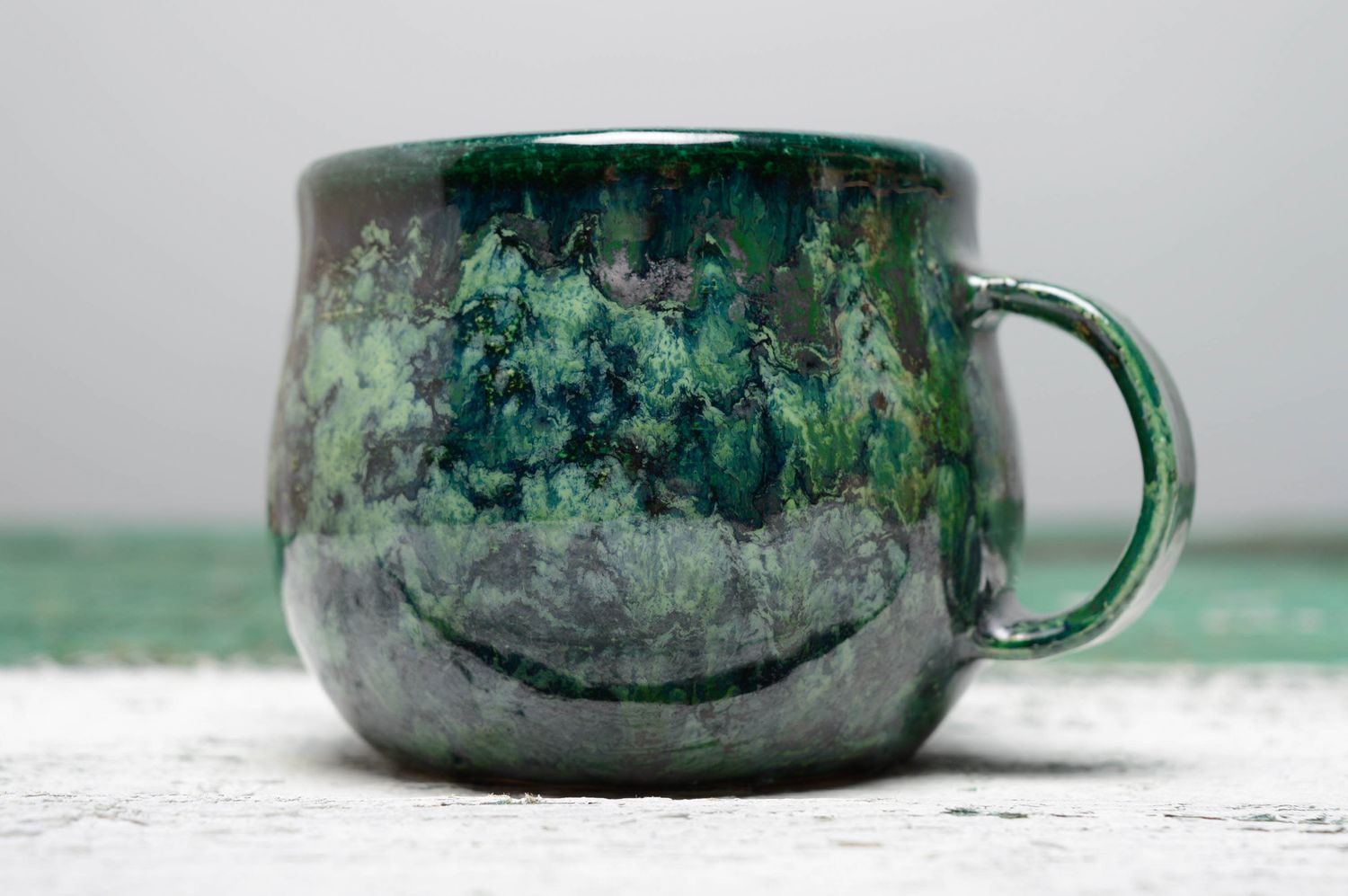 Malachite color 5 oz glazed coffee cup with handle  photo 2