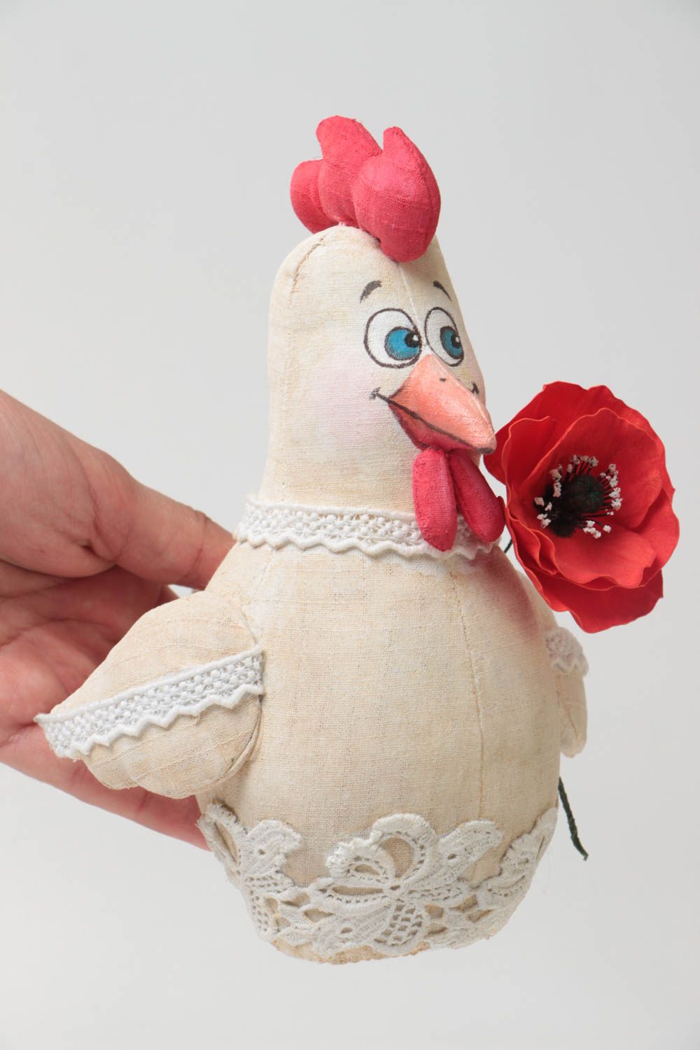 Originelles schönes beiges handgemachtes Interieur Spielzeug Huhn aus Textil foto 5