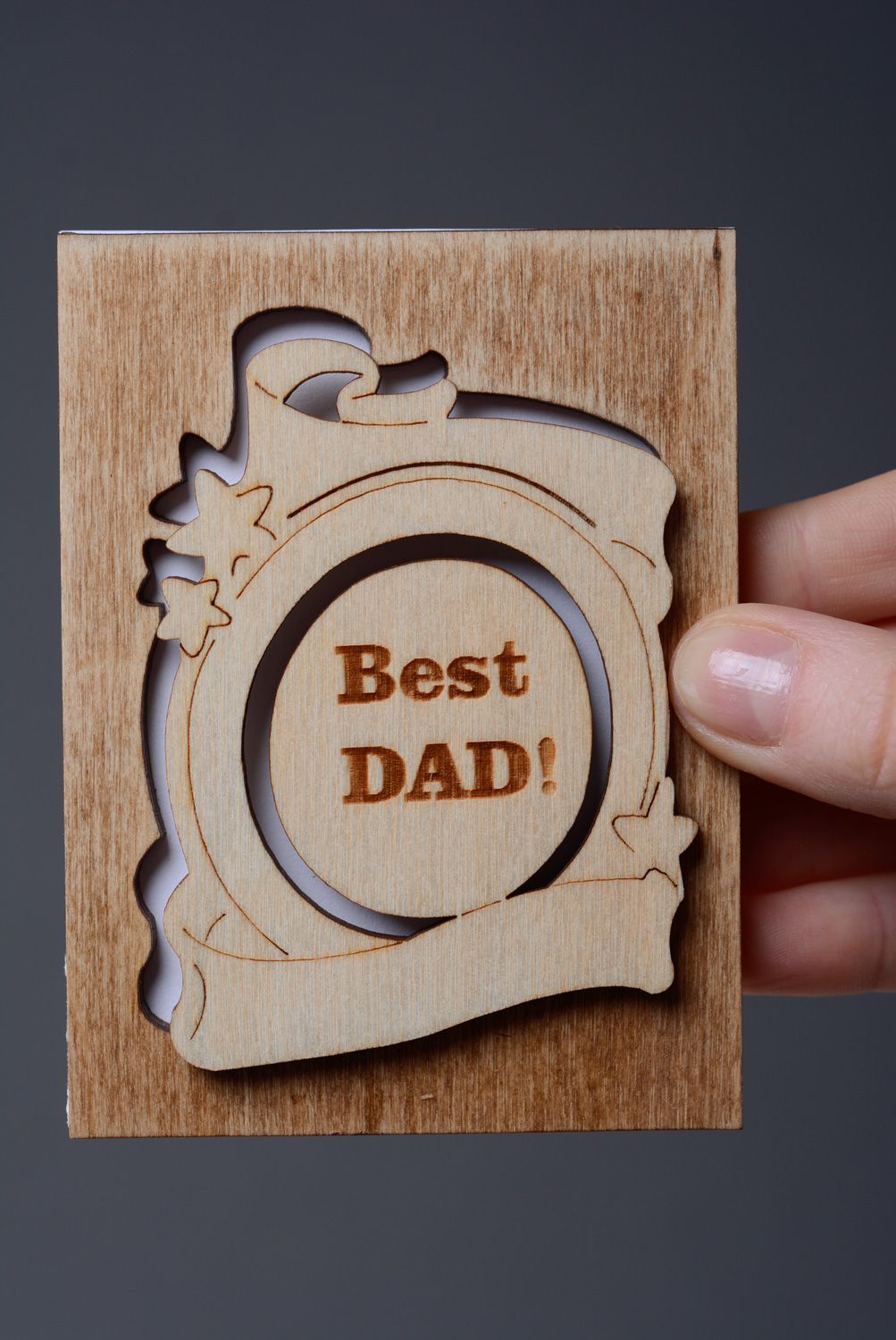 Belle carte de voeux en bois originale décorée faite à la main Best Dad photo 4