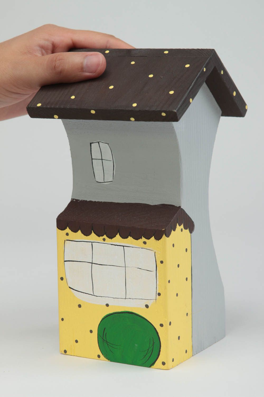 Figura artesanal con forma de casa de madera decoración de hogar regalo original foto 5