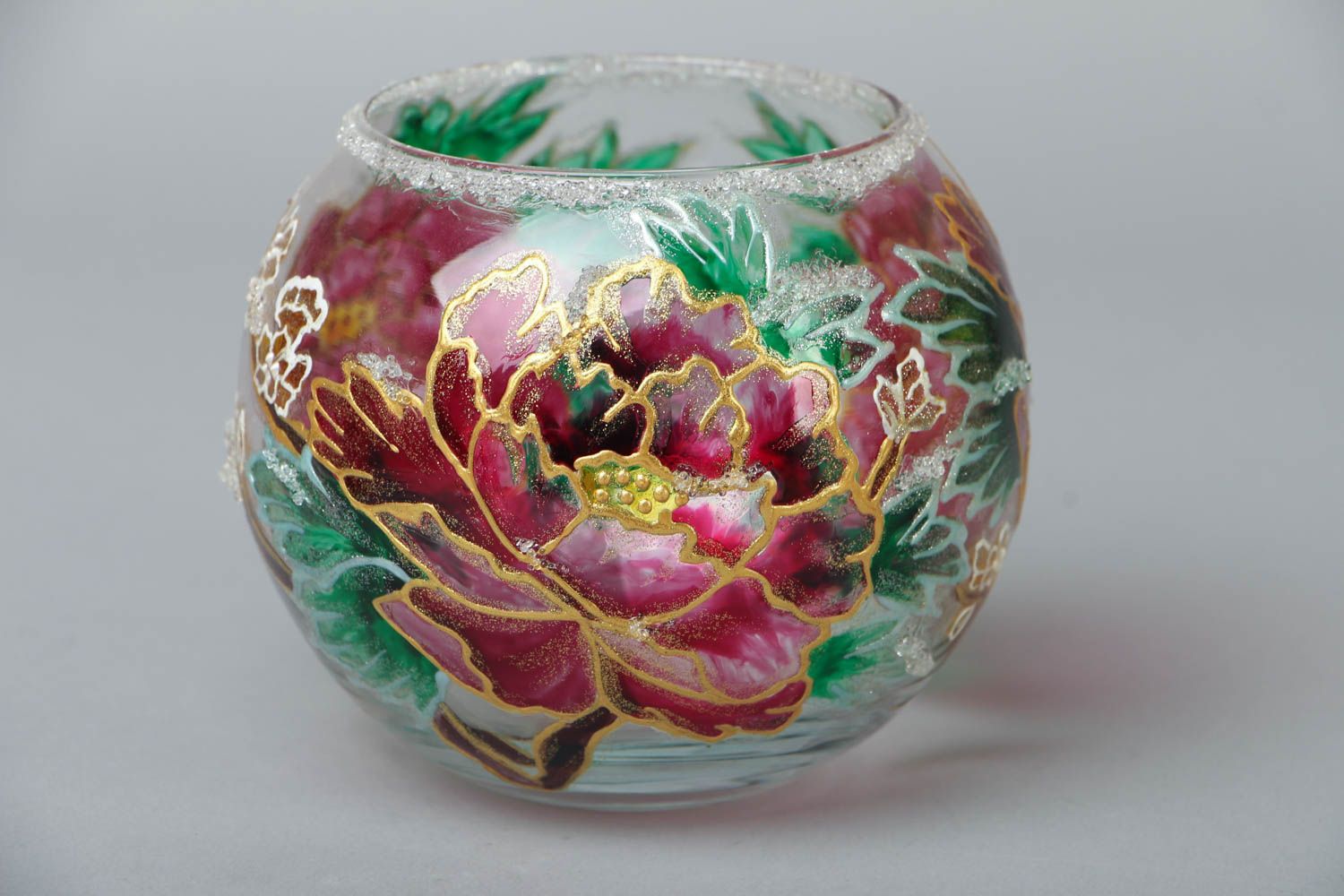 Vase en verre peint rond fait main photo 1