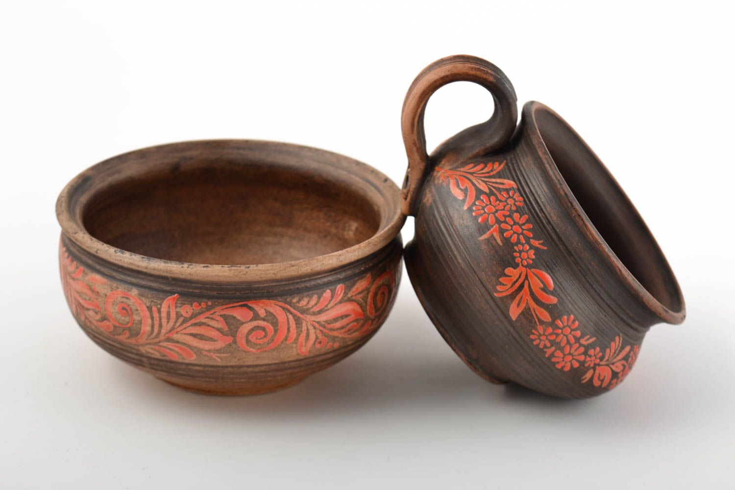 Handgemachte Keramik kleine Schüssel Ton Tasse Schüssel aus Ton bemaltes Set foto 2