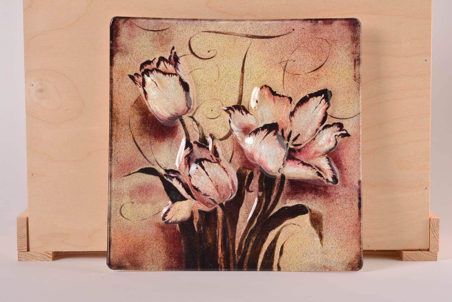 Deko Teller handgefertigt Geschenkidee für Frau Wandbild Glas quadratisch foto 1