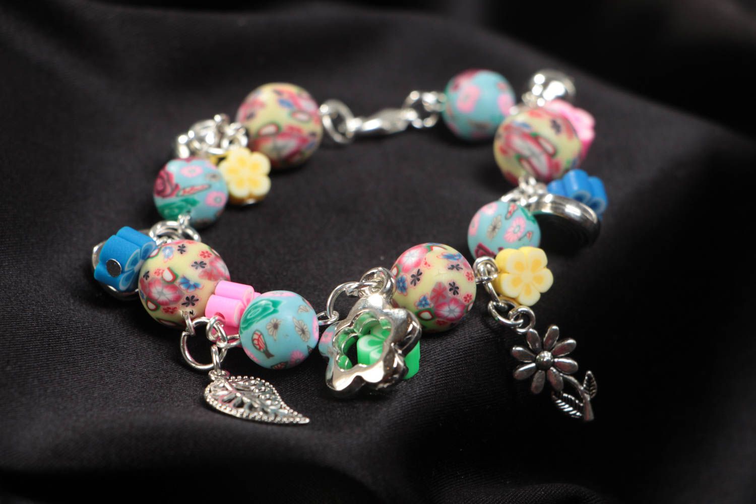 Bright stylish small handmade children's polymer clay bracelet for girl photo 1