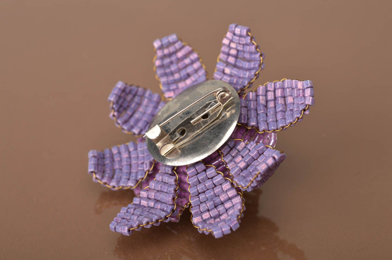 Handmade lilac beaded brooch unusual beautiful accessory stylish jewelry photo 4